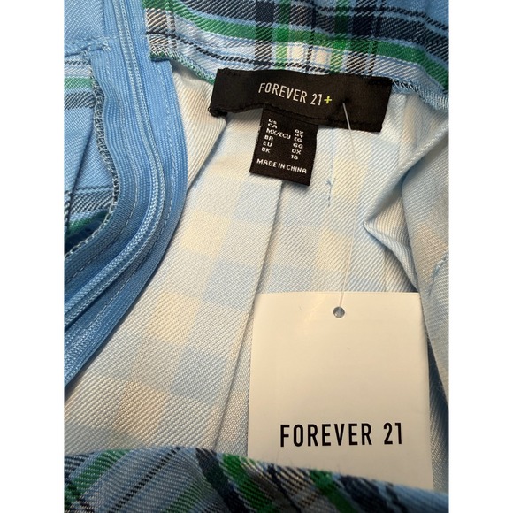 Forever 21 Blue Green Plaid Gingham Colorblock Pleated Mini Skirt Plus Size 0X - Picture 9 of 11